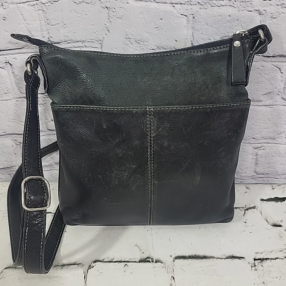 ILI New York Leather Crossbody Purse Gray 2-Tone Buttery Soft‎ Multi-Pocket Bag